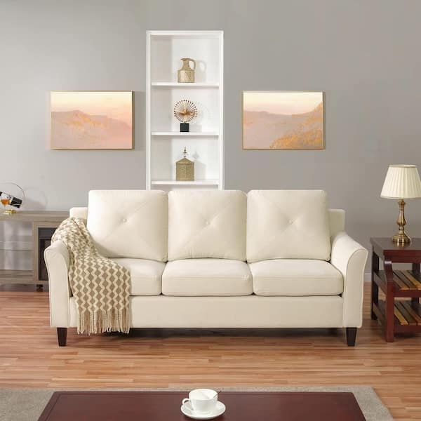 MAYKOOSH 32 in. Square Arm Microfiber Rectangle Button Tufted Sofa with Elegant Finish in Cream