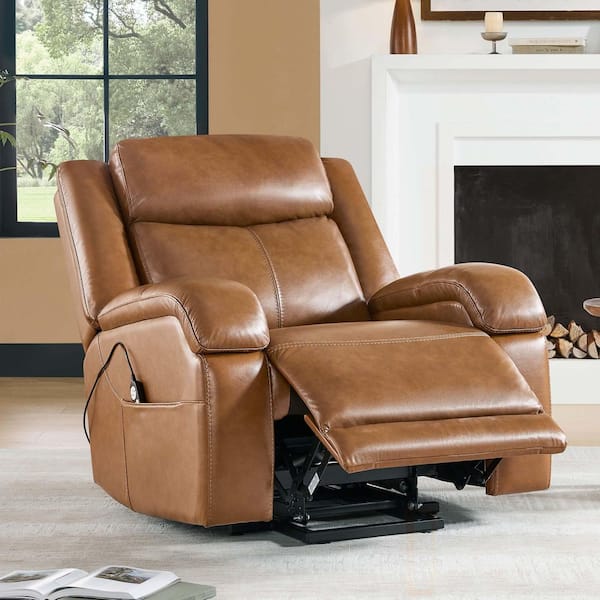 Vito Saddle Leather Dualmotor Powerlift Recliner w/ Adjustable Headrest Massage&Heating Functions & Storage Pocket