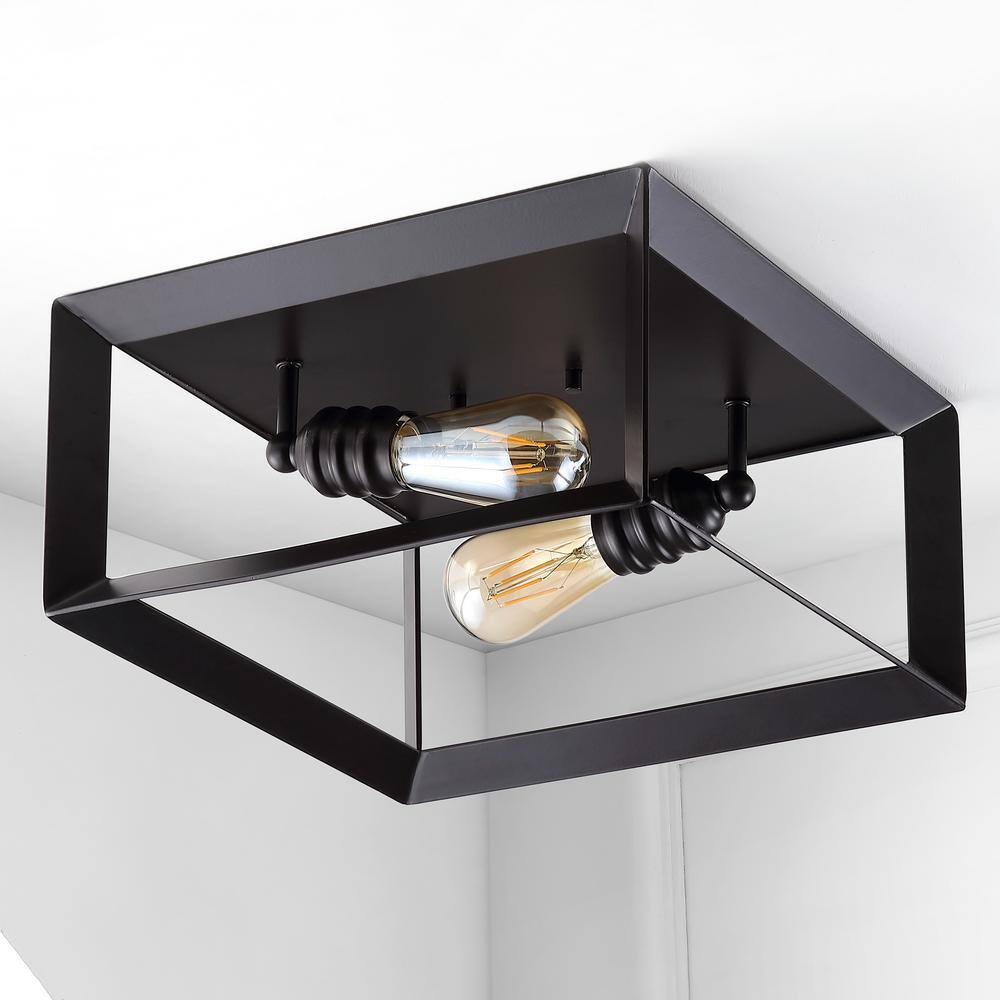 13" Black Iron Square Modern Farmhouse LED Flush Mount
