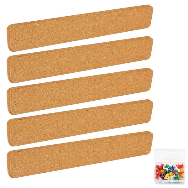 Afoxsos 12 x 2 in. Corkboard Strips Self Adhesive Peel and Stick with 50-Push Pins for Notes Photos Schedules Walls 6-Pack