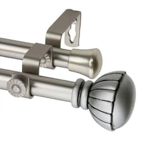 28 in. - 48 in. Telescoping Double Curtain Rod in Satin Nickel with Magnolia Finial