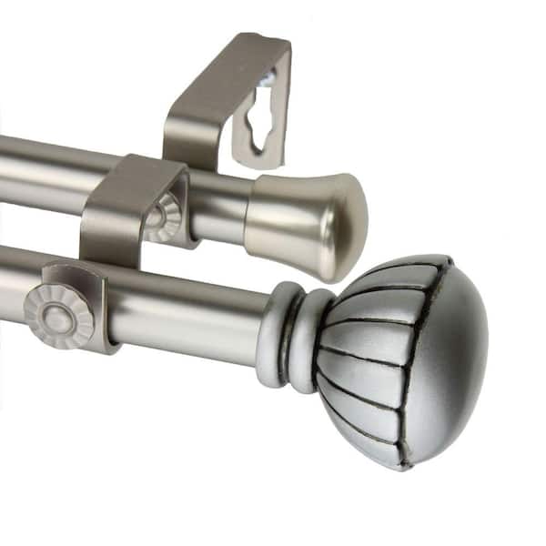 Rod Desyne 28 in. - 48 in. Telescoping Double Curtain Rod in Satin Nickel with Magnolia Finial