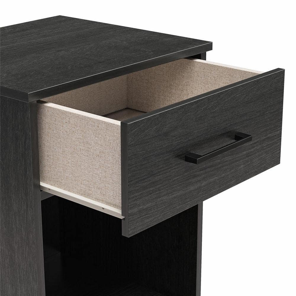 Black Oak 1-Drawer Nightstand with Open Shelf