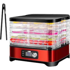 Electric 5-Tray Stainless Steel Food Dehydrator with Digital Timer and Temperature Control in Red