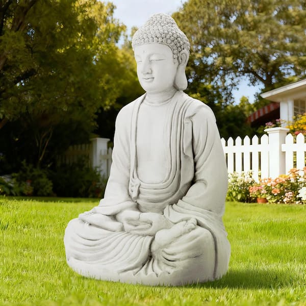 Glitzhome 29.5 in. H Oversized MGO White Meditating Buddha Statue