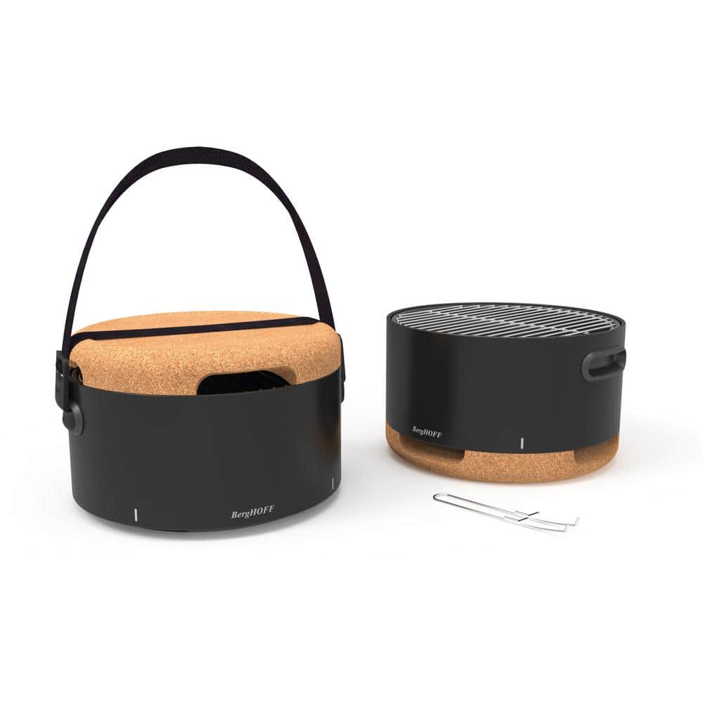 Compact Black Charcoal Tabletop Grill with Cork Lid