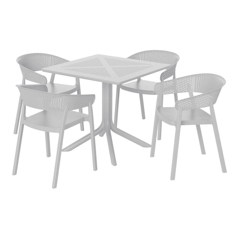 Frond&Form Modern Outdoor Patio Poly Plastic 5-Piece Square Table Dining Set w/ 4 Stackable Chairs in Gray price history on PriceWatchPro