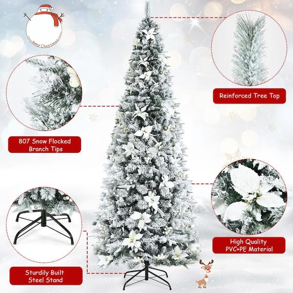 ANGELES HOME 8 ft. White Pre-Lit Hinged Artificial Christmas Tree