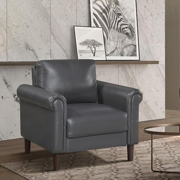 Lazzara Walterboro Dark Gray Faux Leather Upholstery Arm Chair