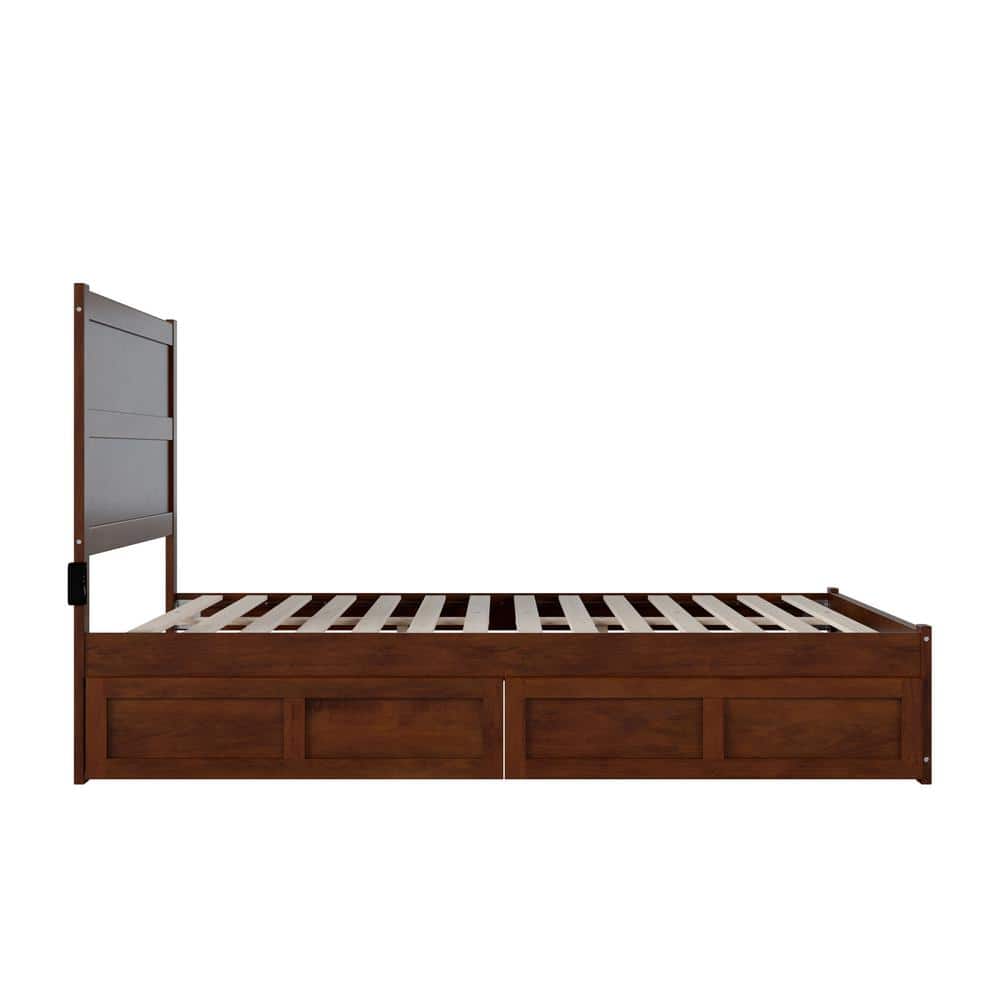 Walnut Wood Queen Platform Bed with Storage Drawers