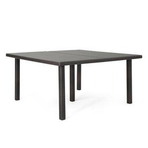 Brown Wicker Square Outdoor Dining Table for Garden Lawn Patio Backyard