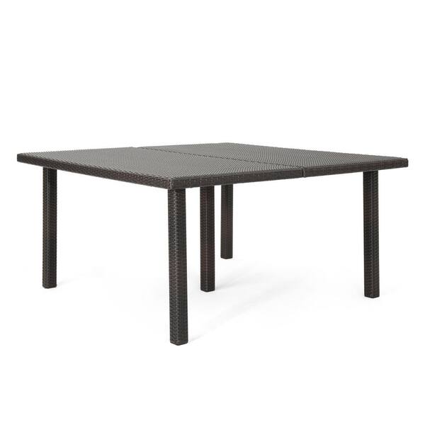 Angel Sar Brown Wicker Square Outdoor Dining Table for Garden Lawn Patio Backyard