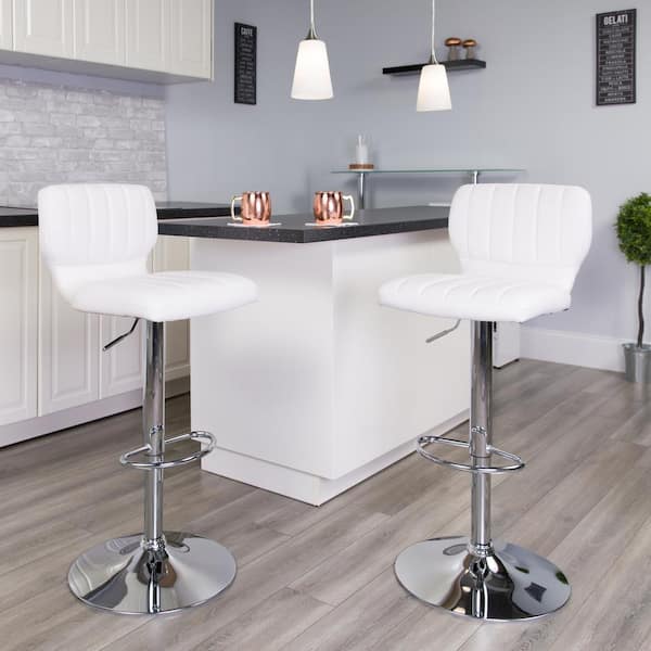 33.5 in White Vinyl Bar Stool (Set of 2)