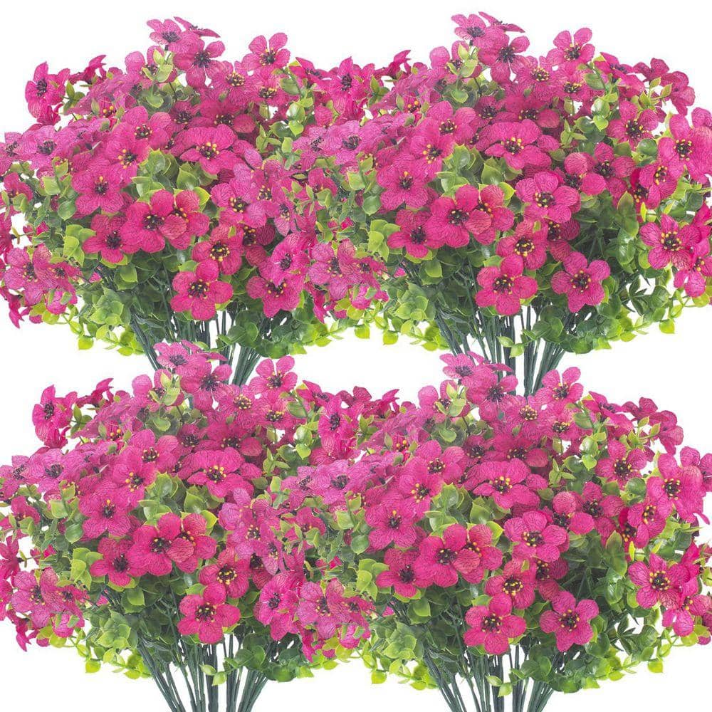 14 in. Rose Red 10 Bundles Artificial violet Flowers Outdoor UV ...