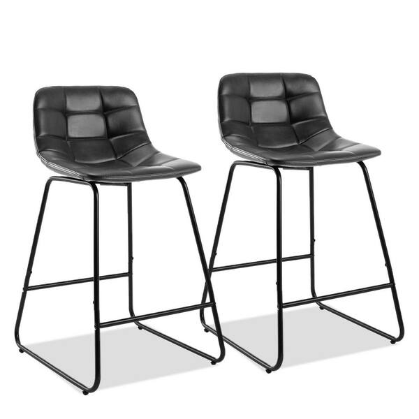 LUE BONA 24 in. H Black Low Back Metal Frame Counter Height Bar Stools