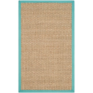 Natural Fiber Beige/Teal Doormat 2 ft. x 4 ft. Border Woven Area Rug