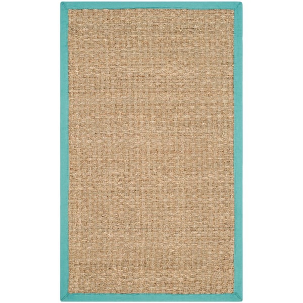 SAFAVIEH Natural Fiber Beige/Teal Doormat 2 ft. x 4 ft. Border Woven Area Rug
