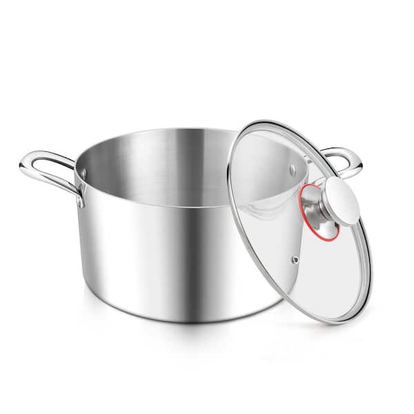10 Piece Tri-Ply Stainless Steel Stock Pot with Glass Lid Induction Compatible Heavy Duty Soup Stew Set with Handles