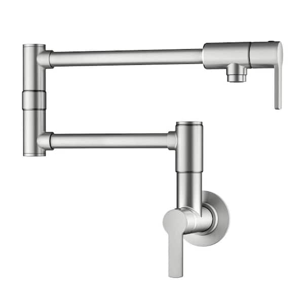 Oletto Wall Mount Pot Filler Kitchen Faucet with Retractable Arm in Spot-Free Stainless Steel