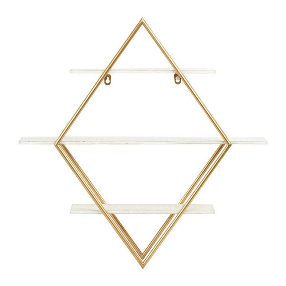 3R studios 5.1 in. x 23.5 in. x 24 in. Wood and Iron Diamond Wall Shelf in White and Gold