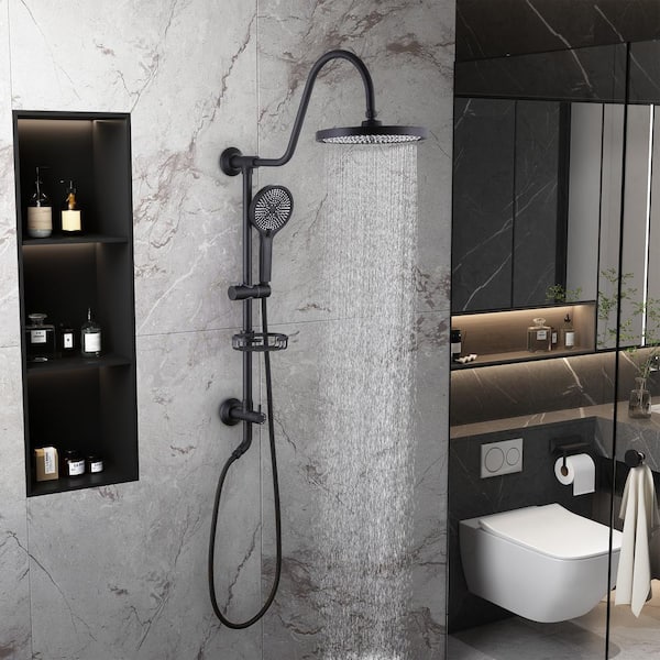Single Handle 2-Spray Shower Faucet 1.8 GPM with Adjustable Heads and Handheld Bracket in Matte Black
