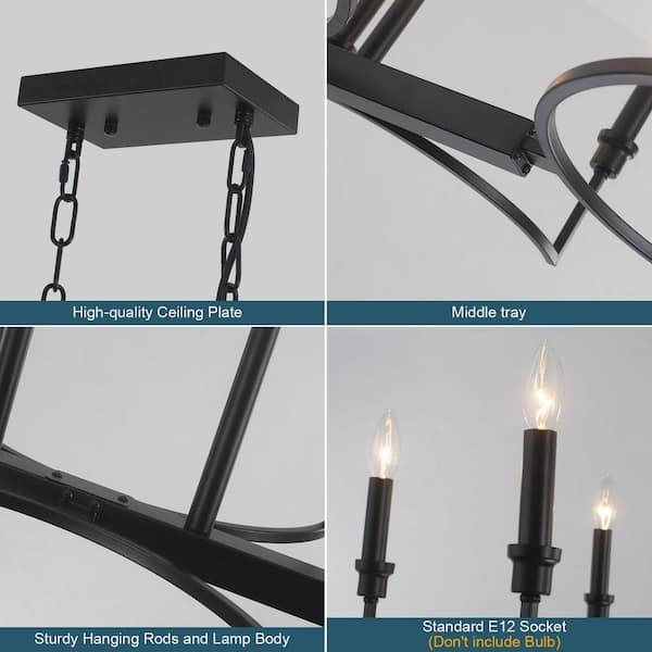 PAKOKULA Industrial 8-Light Black Linear Classic-Candle-Style