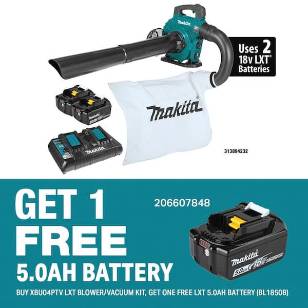 LXT 18V X2 (36V) 120 MPH 473 CFM Brushless Blower Kit with Vacuum Attachment Kit (5.0 Ah) w/ 18V LXT Battery Pack 5.0Ah