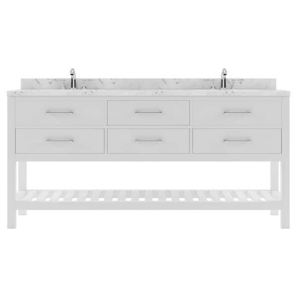 Virtu USA Caroline Estate 72 in. W x 22 in. D x 35 in. H Double Sink Bath Vanity in White with Quartz Top