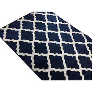 Comfy Trellis Lattice Navy 8 ft. x 10 ft. Classic Braided Vintage Contemporary Polypropylene Rectangular Area Rug