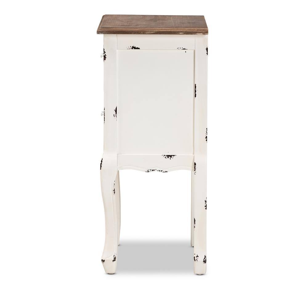Walnut Brown & Antique White 2-Drawer Mid-Century Nightstand