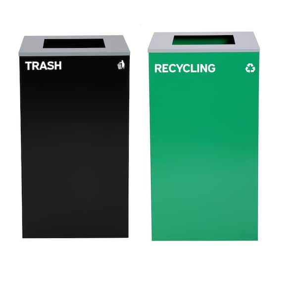 Alpine Industries 58 Gal. 2-Stream Black Open Top Commercial Trash Can Receptacle and Green Recycling Bin Station