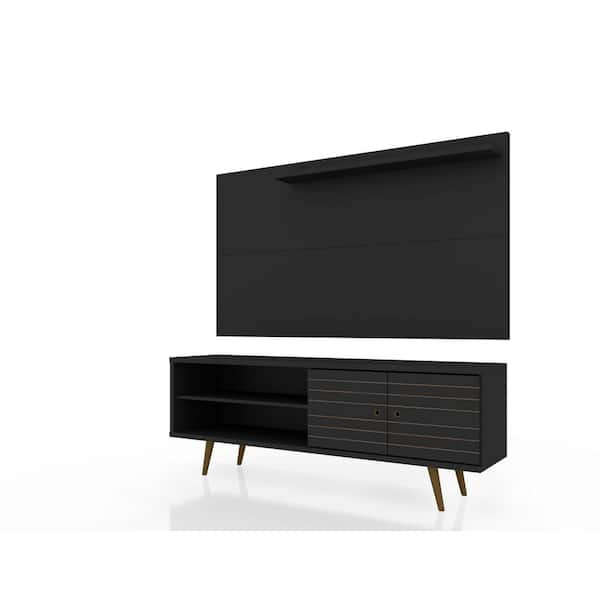 Luxor Liberty 63 in. Black Particle Board Entertainment Center Fits TVs Up to 50 in. with Wall Panel
