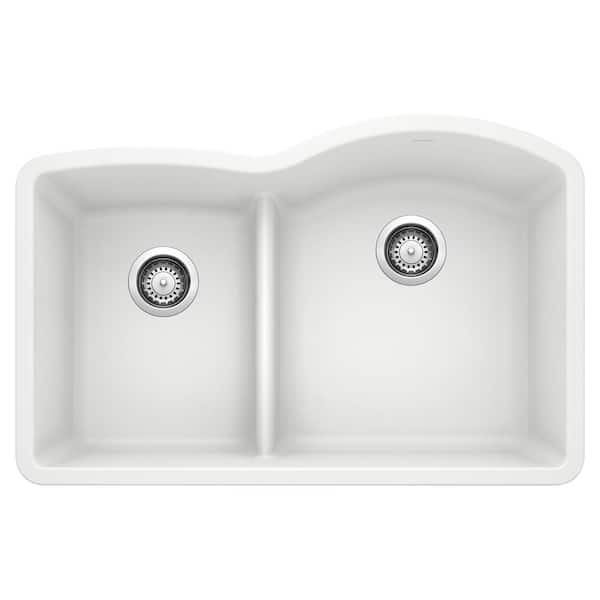 Blanco DIAMOND Silgranit 32 in. Undermount 40/60 Double Bowl White Granite Composite Kitchen Sink with Low Divide