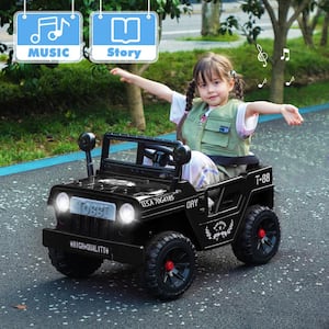 12-Vot Kids Ride on Electric Truck with LED Lights, Horn and Music, Black