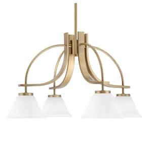 Olympia 13.75 in. 4-Light New Age Brass Downlight Chandelier White Muslin Glass Shade