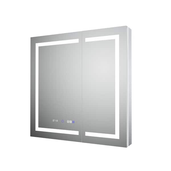 grossag 36 in. W x 36 in. H Rectangular Aluminum Recessed/Surface Mount LED Medicine Cabinet with Mirror Dual Outlet, Dual USB