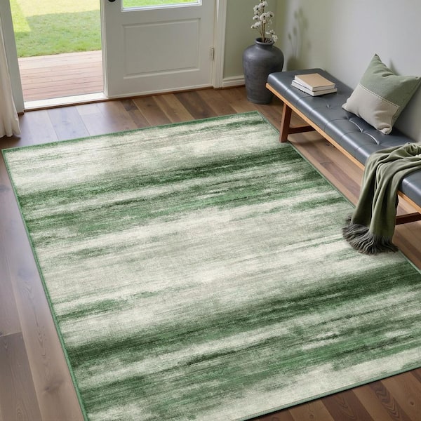 Aegean Sea Green 5 ft. x 7 ft. Washable Modern Abstract Area Rug