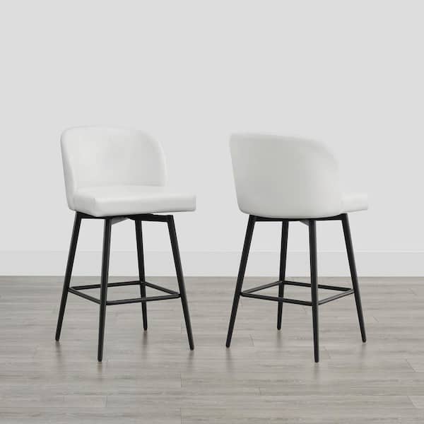 Spruce & Spring Cynthia 27 in. White High Back Metal Swivel Counter Stool with Faux Leather Seat (Set of 2)