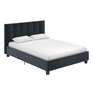 Ryan Blue Velvet Upholstered Queen Bed