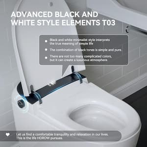 Tankless Elongated Bidet Toilet 1.27 GPF in White with Black Backlid, Auto Flush, Warm Air Dryer, Bubble Infusion Wash