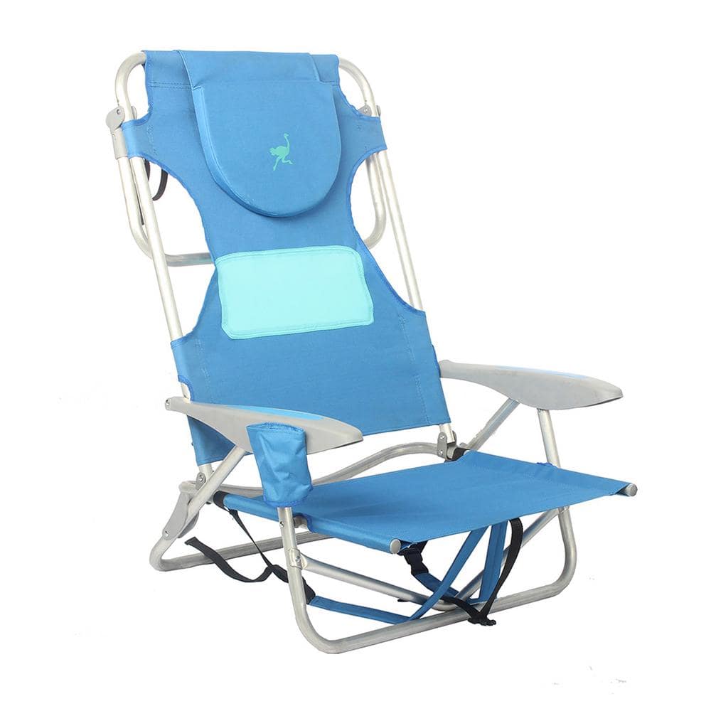 Blue Aluminum Frame Reclining Beach Armchair with Footrest