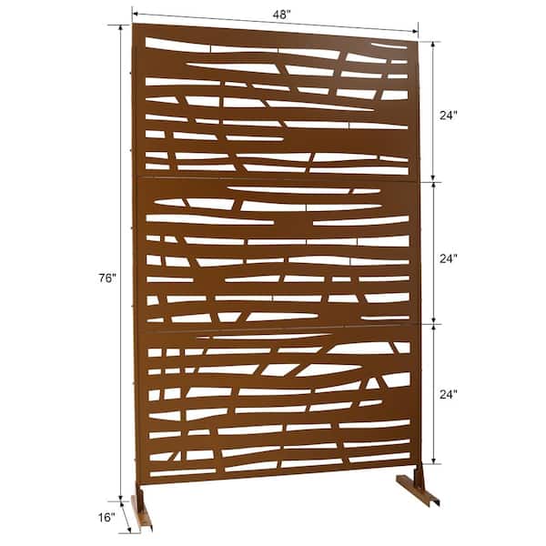 6.3 ft. H x 4 ft. W Brown Metal Outdoor Privacy Fence Decorative Screen Panel Freestanding Garden Fence Panels