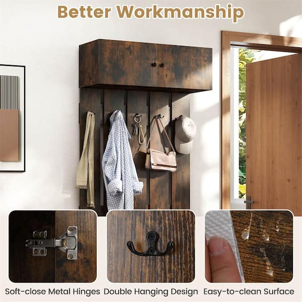 Costway Rustic Brown Engineered Wood Wall-Mounted Entryway Wall