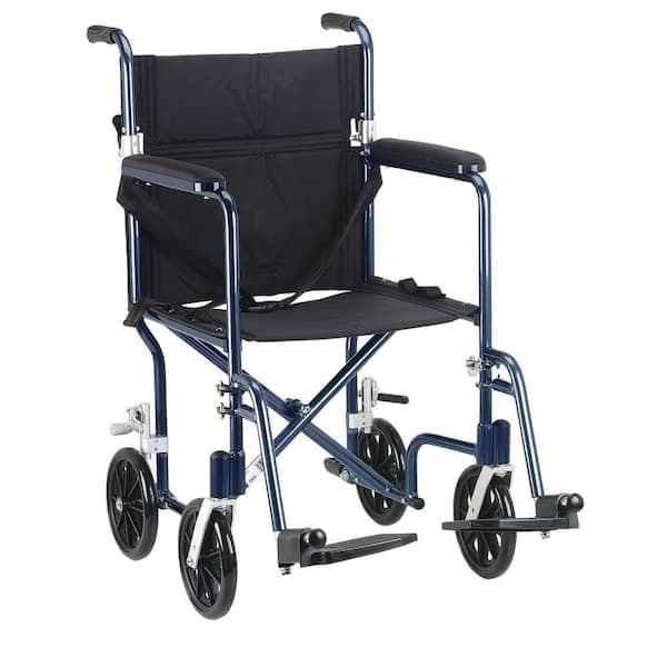 Drive 19 in. Flyweight Lightweight Transport Wheelchair with Blue Frame and Black Chair