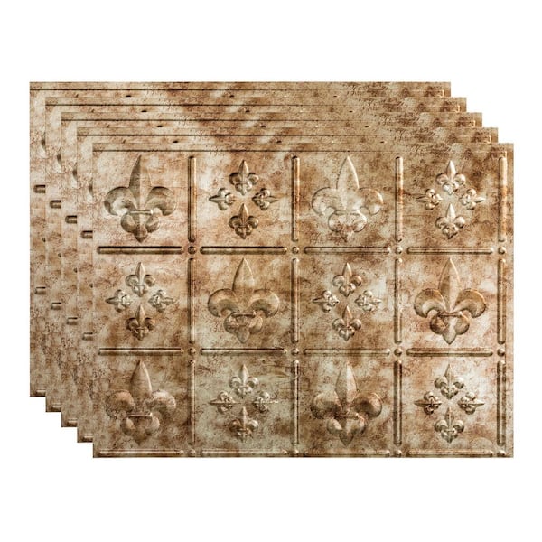 Fasade 18.25 in. x 24.25 in. Fleur-de-lis Vinyl Backsplash Panel in Bermuda Bronze (5-Pack)