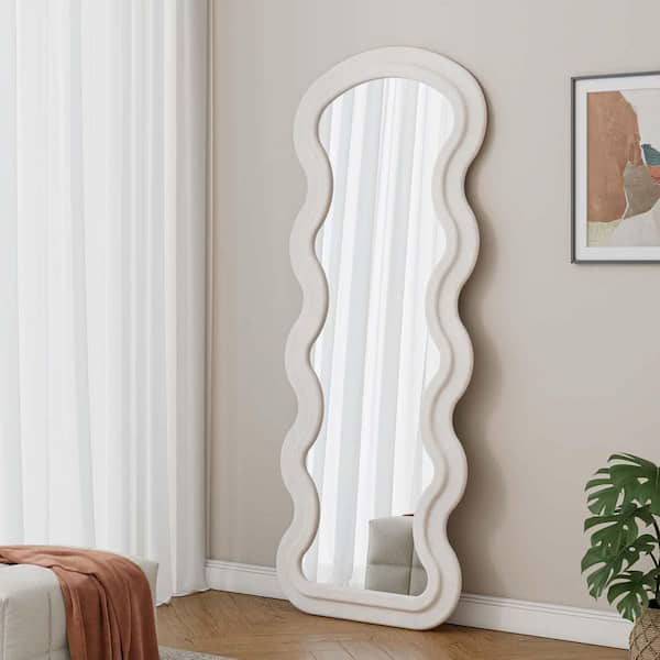Unbranded White 24 in. W x 63 in. H Cream White Mirror, Floor Standing Full-length Mirror, Wall Mirror, Bathroom Makeup Mirror