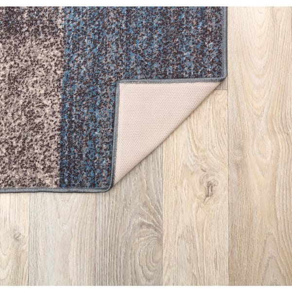 Modern Boxes Design Non-Slip (Non-Skid) Blue 6 ft. 6 in. x 9 ft. Area Rug