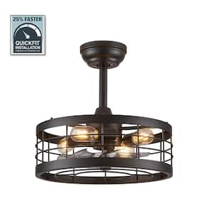 16.5 in. Indoor Matte Black Caged Downrod Industrial Farmhouse Ceiling Fan with Light Kit and Remote Control