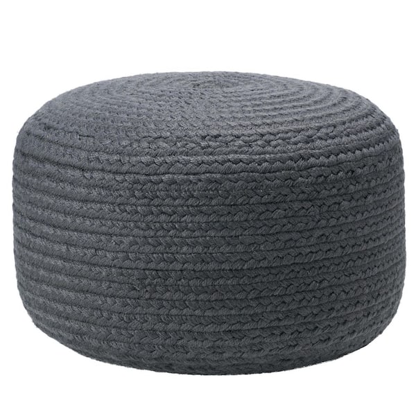 Jaipur Living Santa Rosa Dark Gray Solid Cylinder Polyester Pouf 18 in. x 18 in. x 12 in.