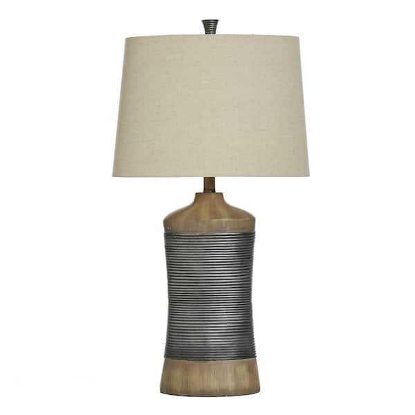 StyleCraft Darley 30 in. Light Brown/Gray Transitional No Design Bedside Table Lamp for Bedroom with White Linen Shade